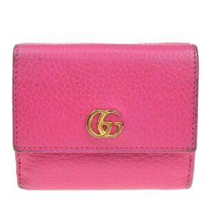 GUCCI GG Logo Marmont Mini Compact Trifold Wallet Leather Pink GHW Italy 66YH187